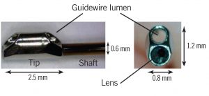 The tip of the angioscopic catheter