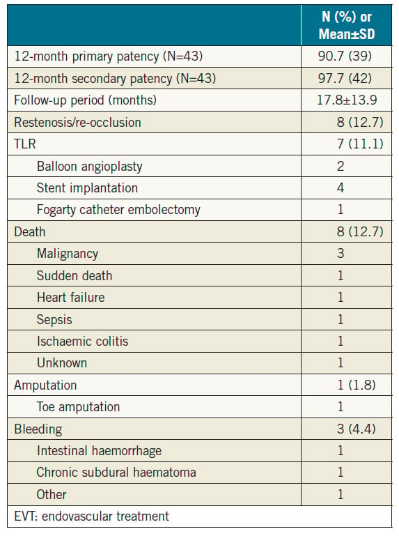 Table 4. Clinical follow-up after EVT (N=63).